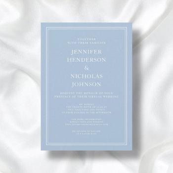 modern elegant formal powder blue virtual wedding invitation