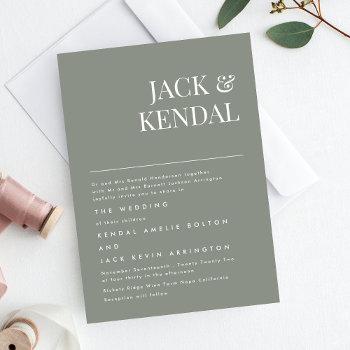 modern elegant green sage | editable names wedding invitation
