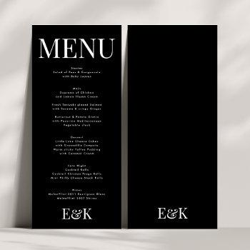 modern elegant monogram black white wedding menu