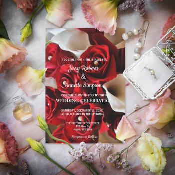 modern elegant red white floral wedding custom invitation