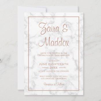 Small Modern Elegant Script Rose Gold Marble Wedding Front View