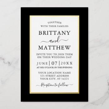 modern elegant wedding black and white gold foil invitation