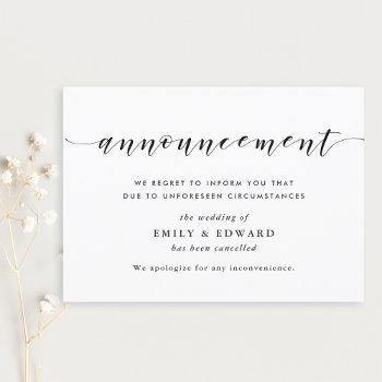 Small Modern Elegant Wedding Cancellation Announcement Front View