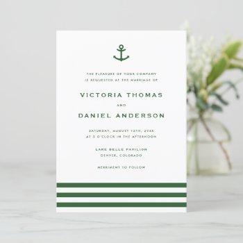 modern emerald green anchor nautical wedding invitation