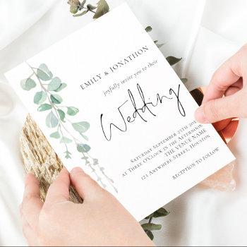 modern eucalyptus elegant script wedding invitation