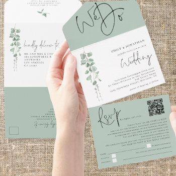 modern eucalyptus we do qr code wedding all in one invitation