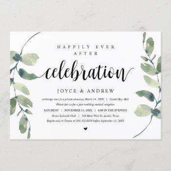 modern eucalyptus, wedding elopement celebration invitation