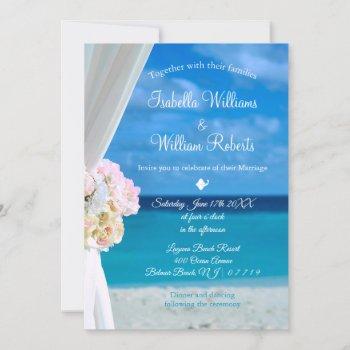 modern floral ocean beach summer wedding invitation
