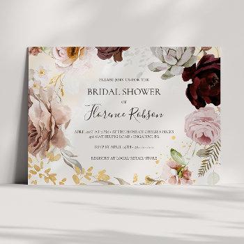modern floral watercolor horizontal bridal shower  invitation