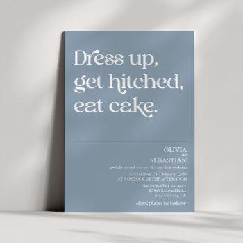 modern funny minimal typography dusty blue wedding invitation