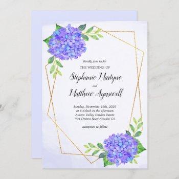 modern geometric purple hydrangea wedding invitation