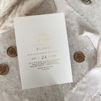 modern gold foil script | ivory casual wedding foil invitation