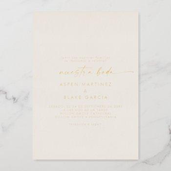 Small Modern Gold Foil Script Ivory Nuestra Boda Wedding Foil Front View