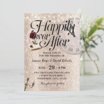 modern gold glitter fairy tale wedding rose dome invitation