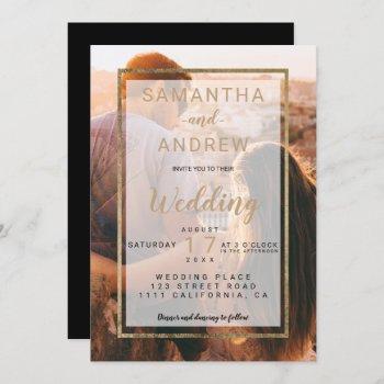 Small Modern Gold Simple Monogram Photo Script Wedding Front View