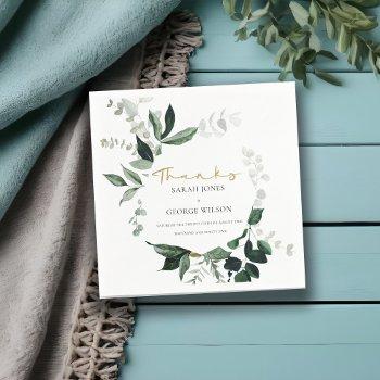 Small Modern Green Leafy Tropical Foliage Chic Wedding Napkins Front View