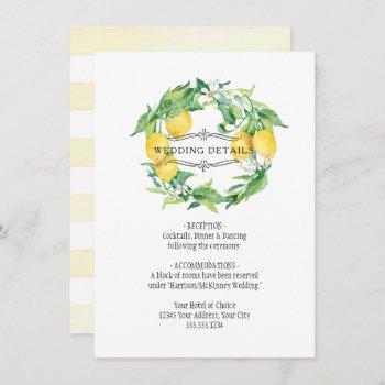 modern lemon floral citrus foliage wedding details invitation