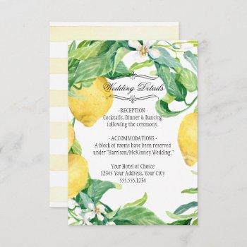 modern lemon floral wreath citrus foliage wedding invitation