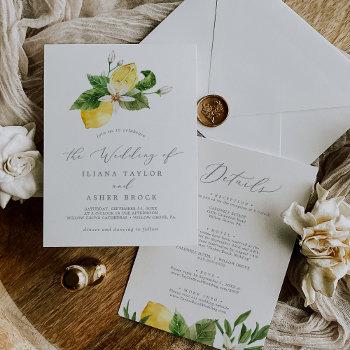 modern lemon garden all in one wedding invitation