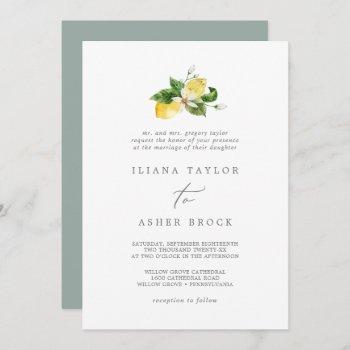 modern lemon garden traditional wedding invitation