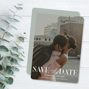 Small Modern Light Sage Photo Wedding Save Date Front View
