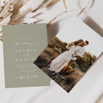 modern light slate grey photo wedding invitation
