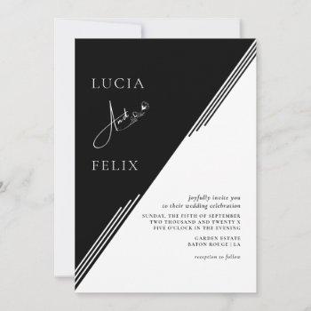 modern line minimalist black & white wedding invitation