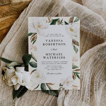 modern magnolia floral wedding invitation