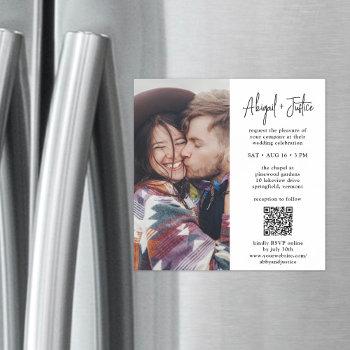 Small Modern Minimal Qr Code & Photo All-in-one Wedding Magnetic Front View