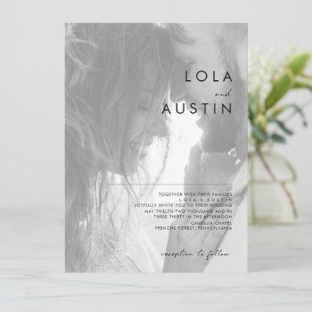 modern minimalist black and white photo wedding invitation