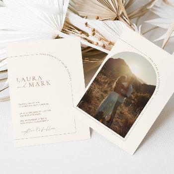 modern minimalist  boho arch photo wedding invitation