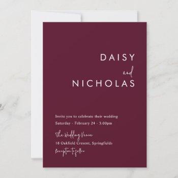 modern minimalist burgundy wedding invitation