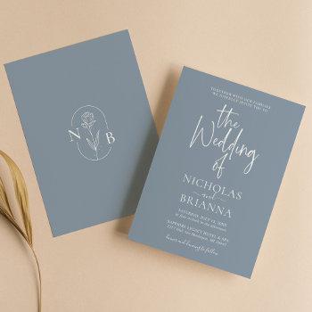 modern minimalist dusty blue wedding classic invitation