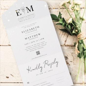 modern minimalist elegant foliage qr code wedding all in one invitation