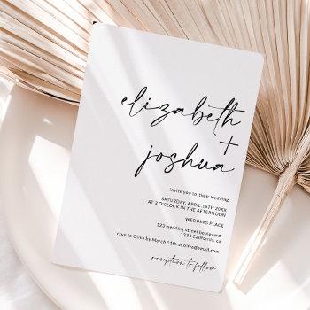 modern minimalist names calligraphy black wedding invitation