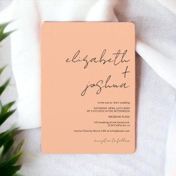 Small Modern Minimalist Names Calligraphy Peach Wedding Front View