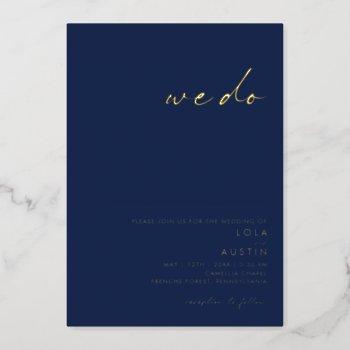modern minimalist navy and gold we do wedding real foil invitation