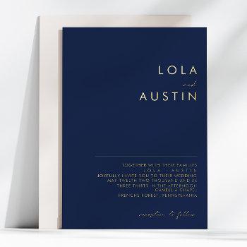 modern minimalist | navy and gold wedding real foil invitation
