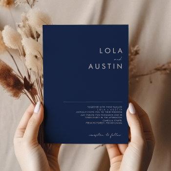 modern minimalist navy blue | silver wedding invitation