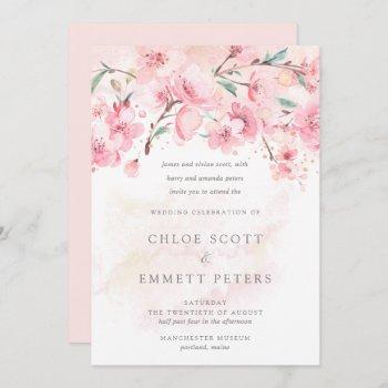 Small Modern Minimalist Pink Cherry Blossom Wedding Invi Front View