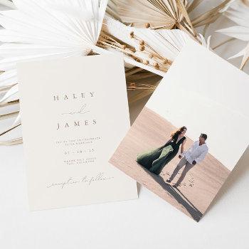 modern minimalist romantic script photo wedding invitation