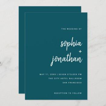 modern minimalist script deep teal | wedding invitation