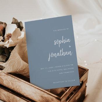 modern minimalist script dusty blue | wedding invitation