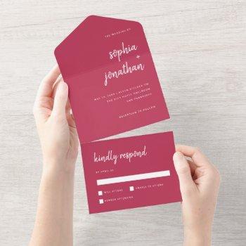 modern minimalist script magenta red | wedding all in one invitation