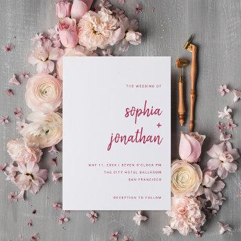 modern minimalist script | magenta red wedding invitation