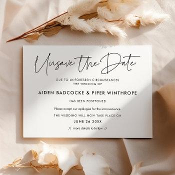Small Modern Minimalist Unsave The Date Wedding Update Front View