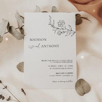 Small Modern Minimalist White Floral Line Art Wedding Front View