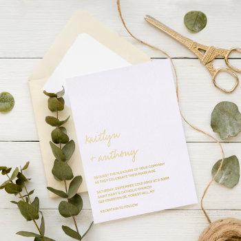 modern minimalistic script wedding real foil invitation