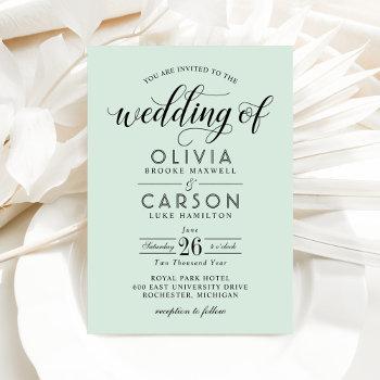 modern mint and black script wedding invitation