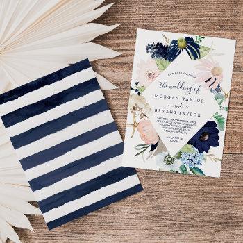 modern nautical | floral diamond geometric wedding invitation